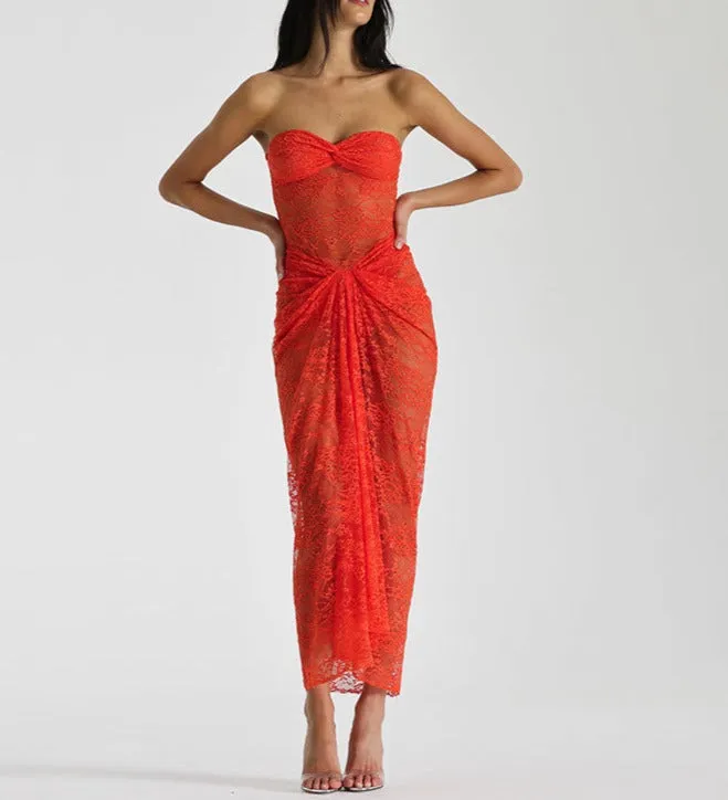 Amena Mesh Strapless Maxi Dress