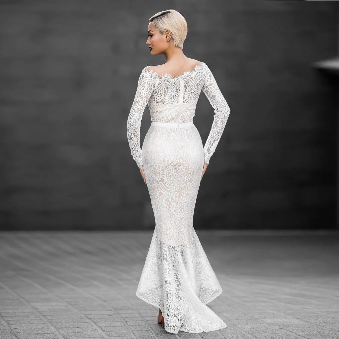 Beautiful White Off Shoulder Lace Mermaid Dress