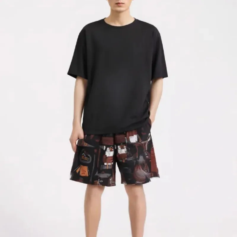 Black Breathable Casual Printed Shorts