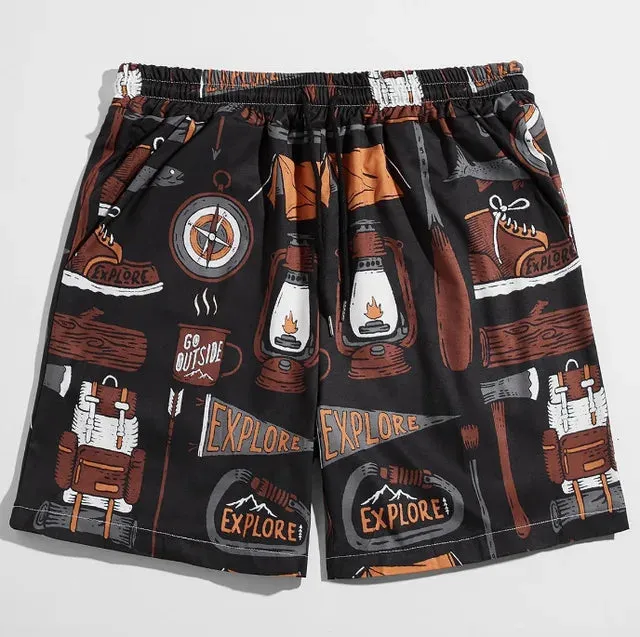 Black Breathable Casual Printed Shorts