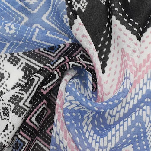 Black/Pink/Multi Chevron Patch Printed Chiffon Woven Fabric