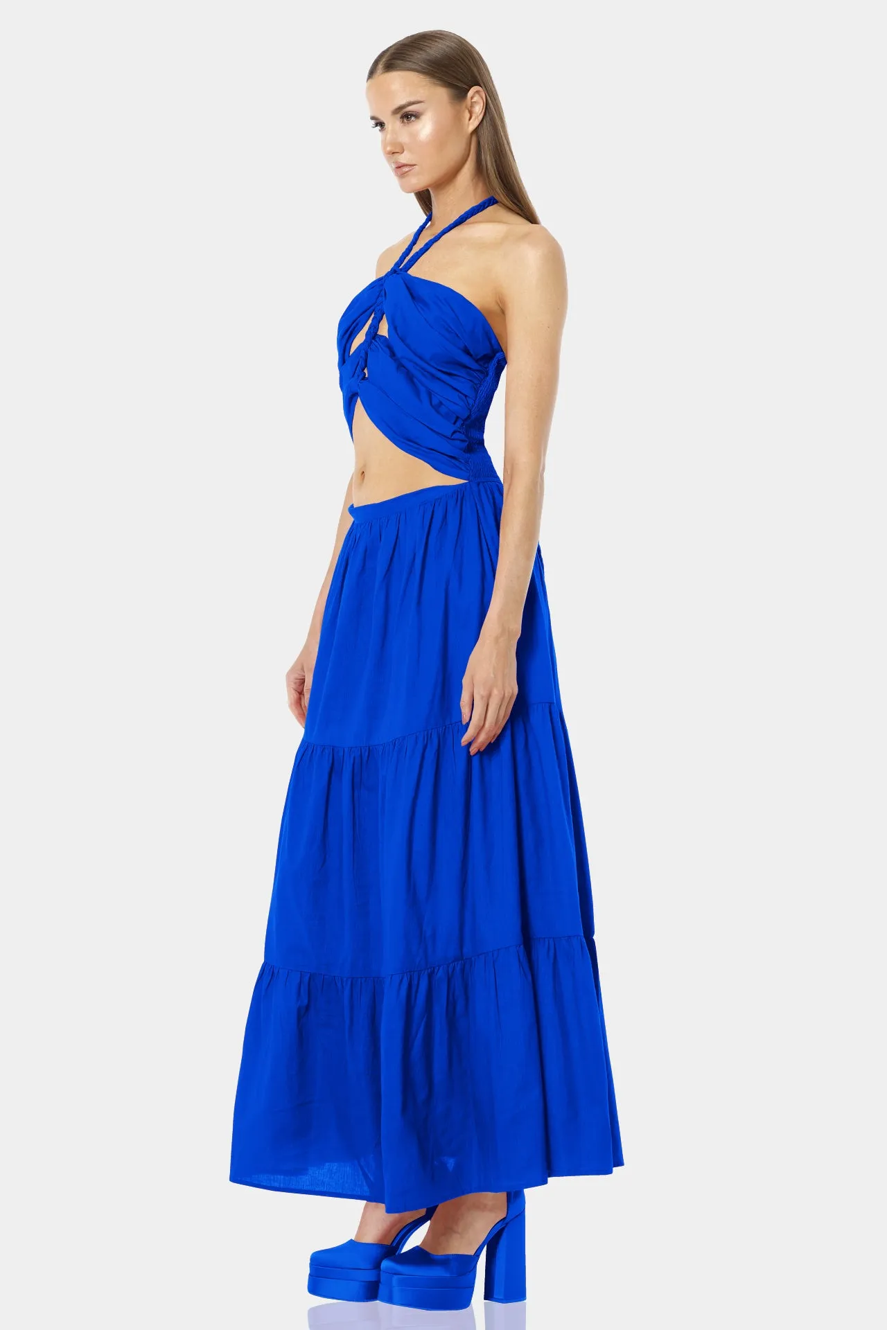 Blue Cut Out Floor Length Gowns