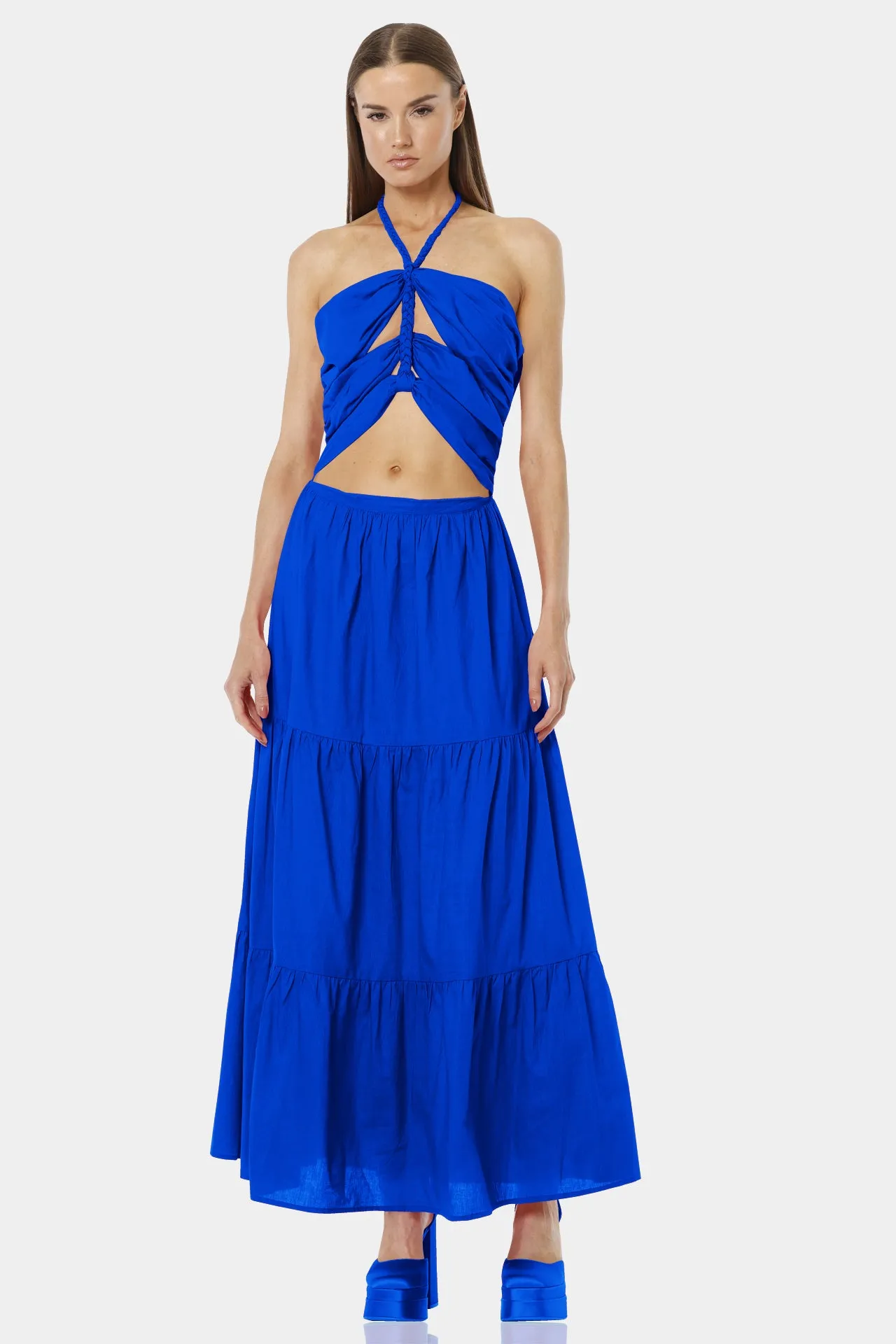 Blue Cut Out Floor Length Gowns