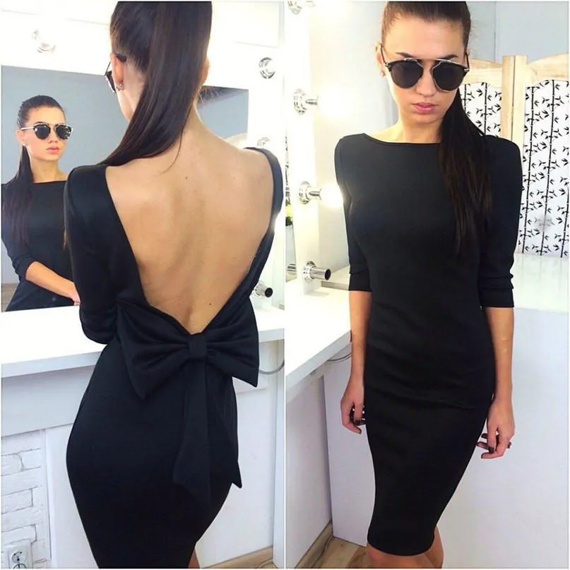 Bowknot Backless Bodycon Knee-length Dress