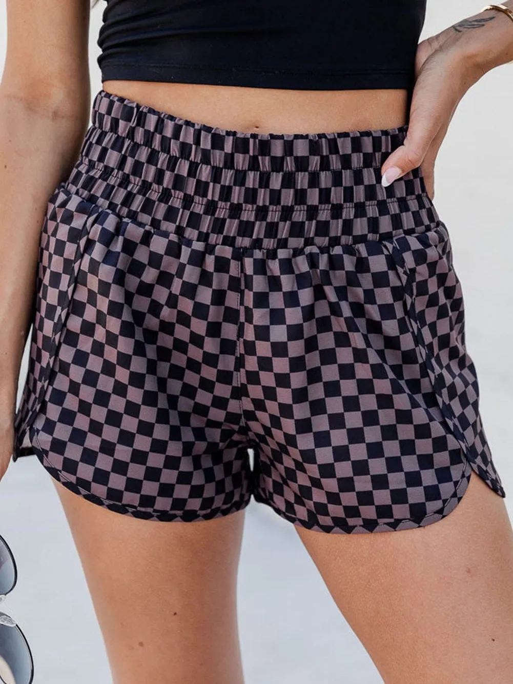 Breathable Checkered Workout Shorts