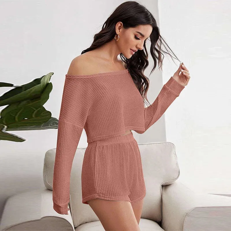 Breathable Waffle Knit Crop Top & Shorts Loungewear Set