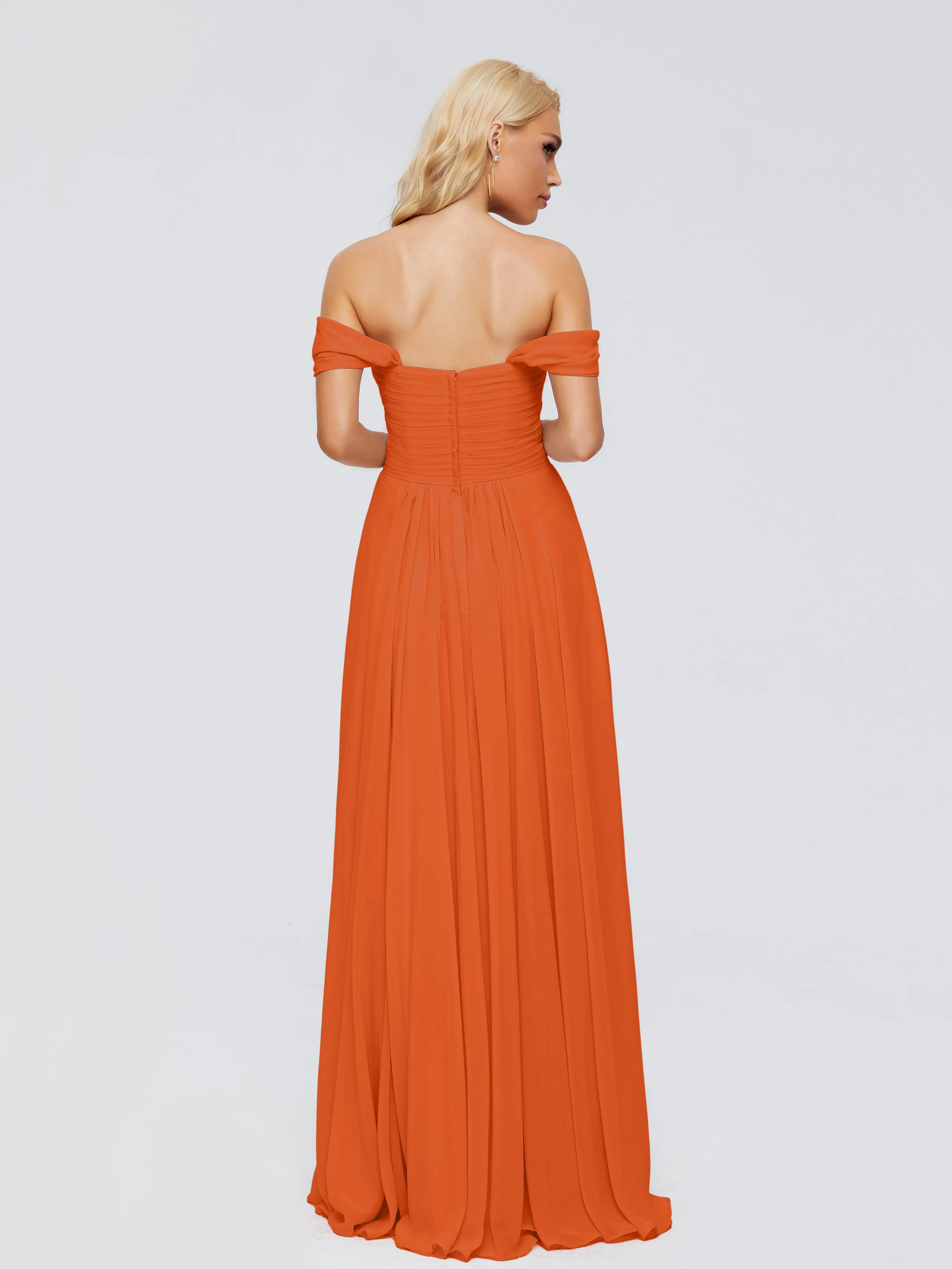 Burnt Orange Bridesmaid Dresses Uk Trinity A-line Off The Shoulder Long Chiffon Bridesmaid Dresses