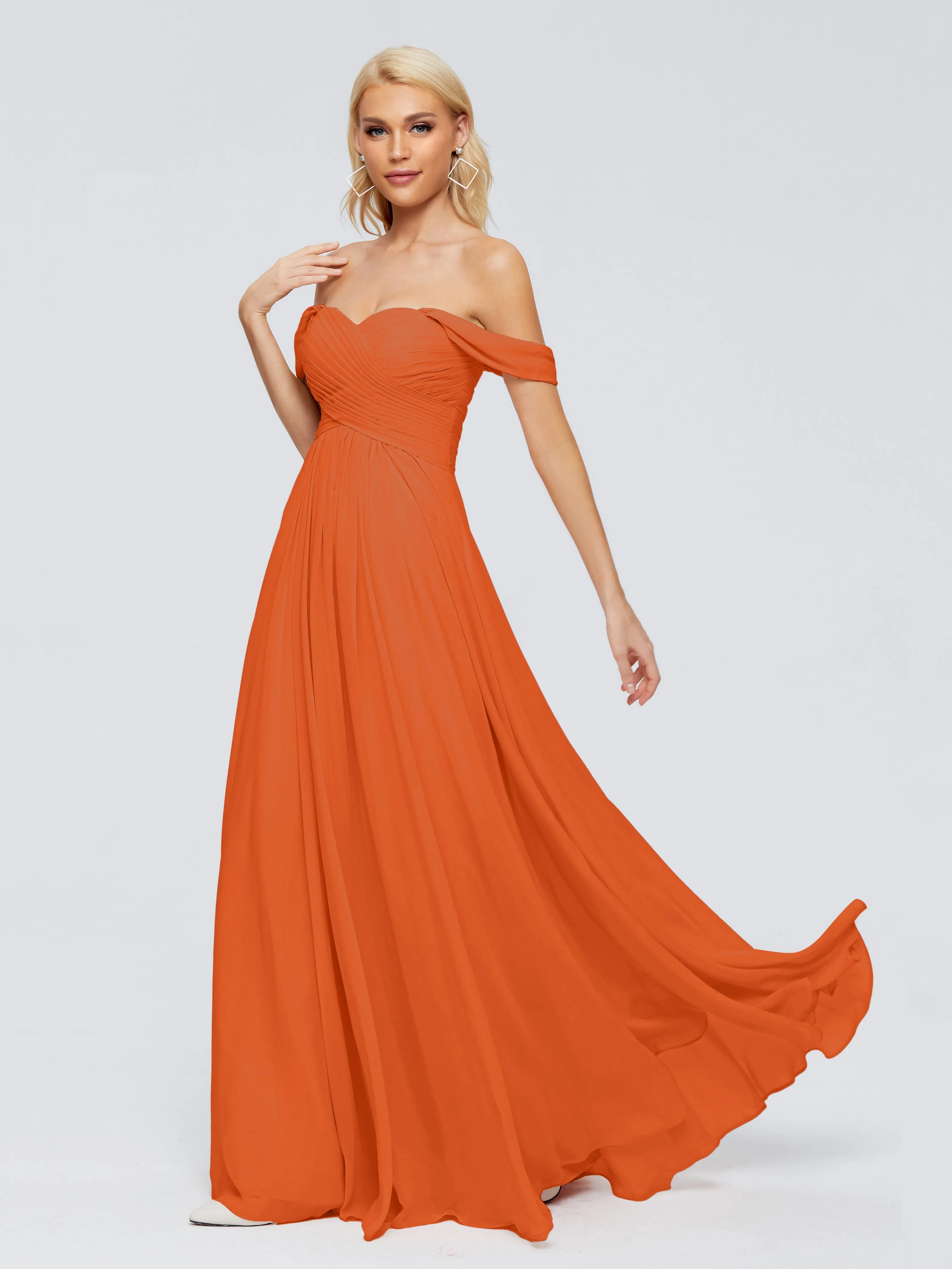 Burnt Orange Bridesmaid Dresses Uk Trinity A-line Off The Shoulder Long Chiffon Bridesmaid Dresses