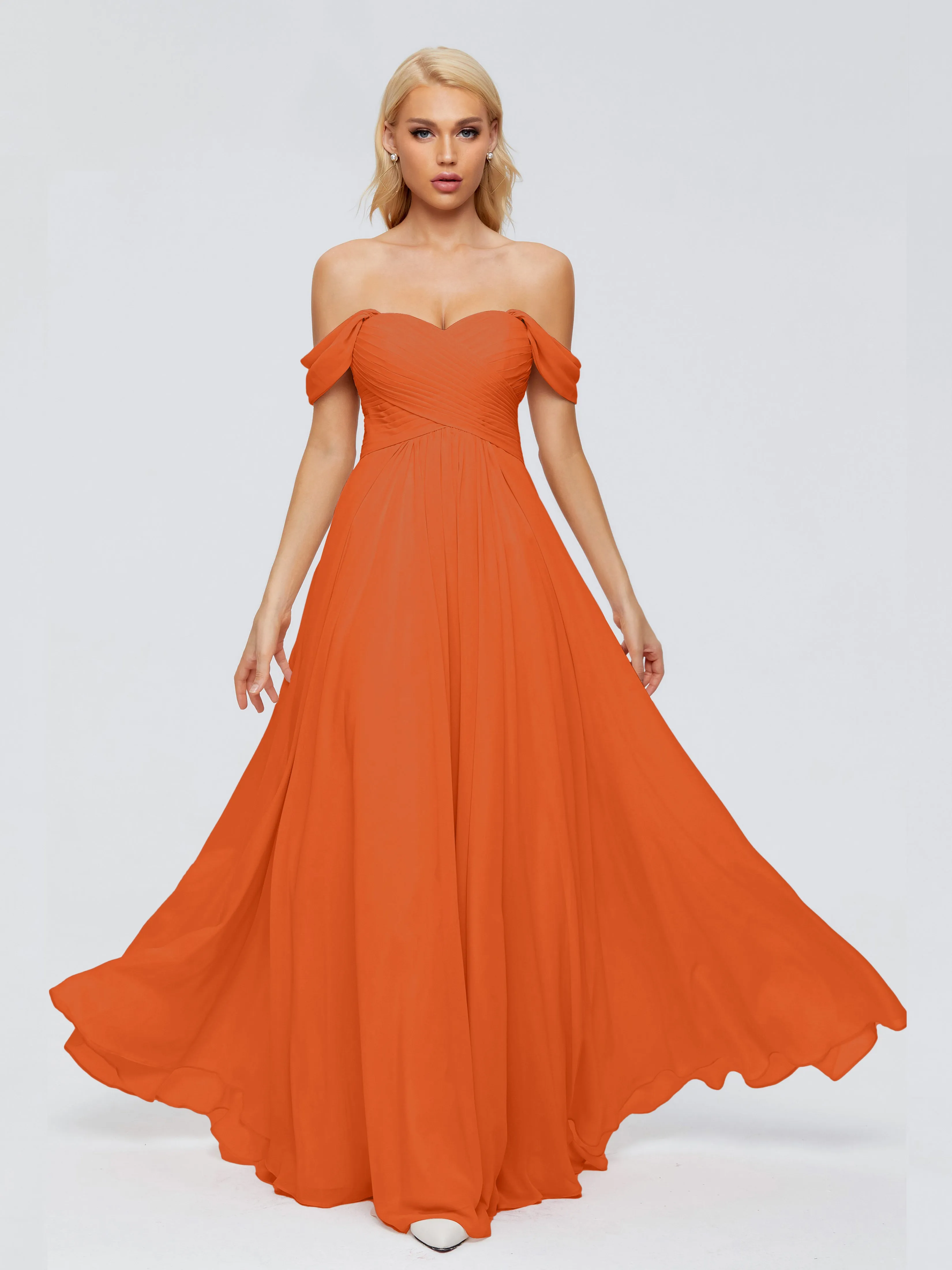 Burnt Orange Bridesmaid Dresses Uk Trinity A-line Off The Shoulder Long Chiffon Bridesmaid Dresses