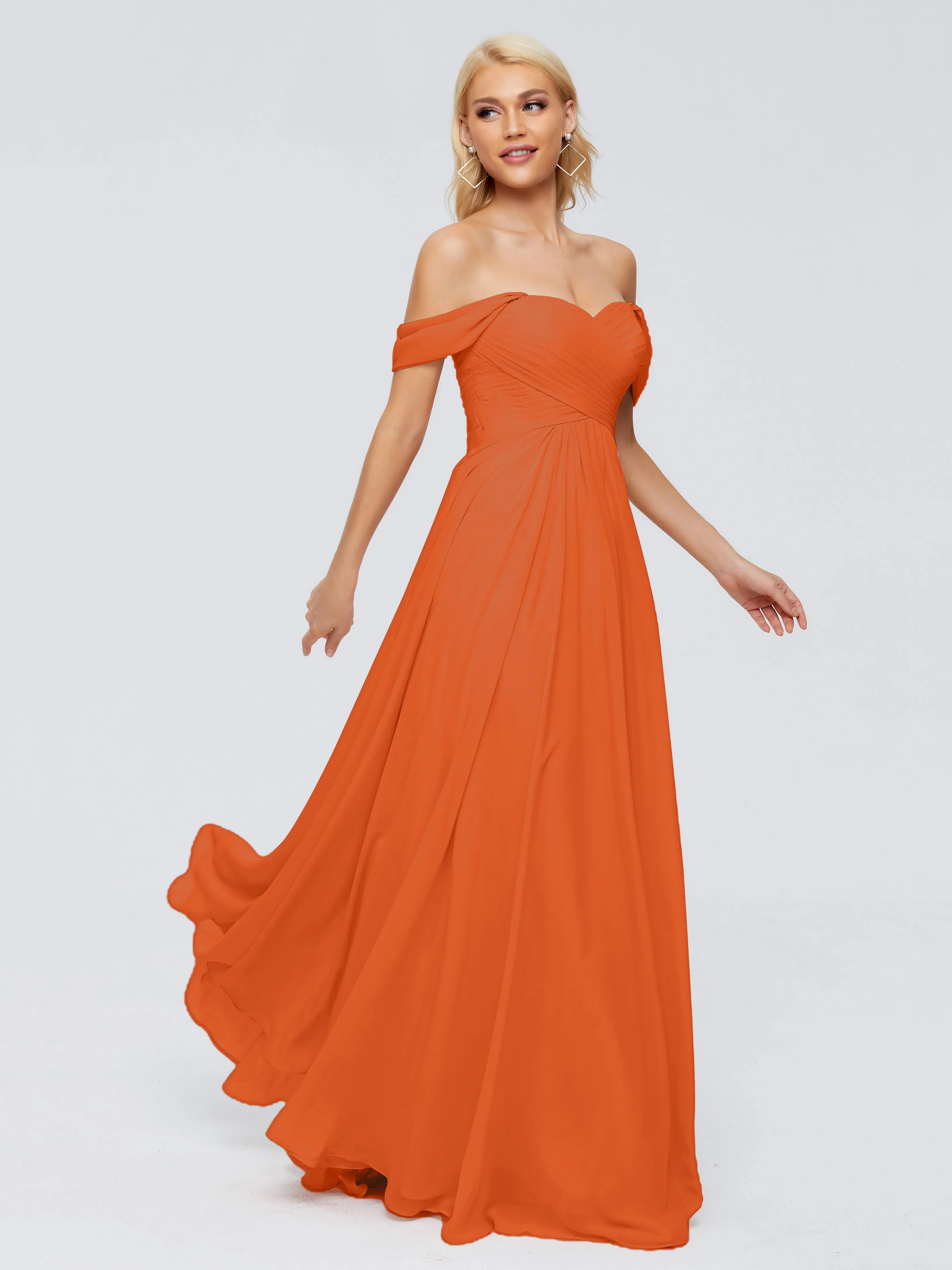 Burnt Orange Bridesmaid Dresses Uk Trinity A-line Off The Shoulder Long Chiffon Bridesmaid Dresses