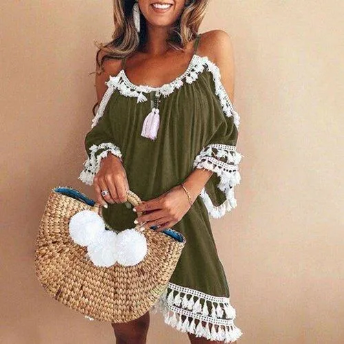 Casual Solid Off Shoulder Beach Dress