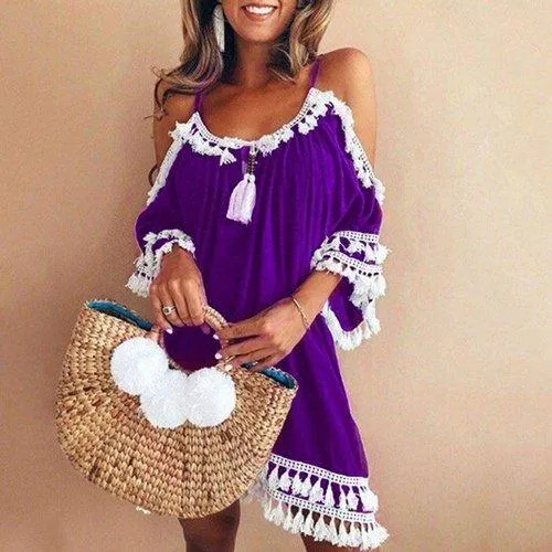 Casual Solid Off Shoulder Beach Dress