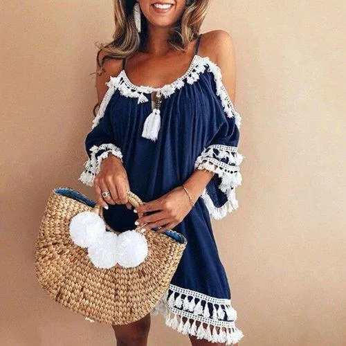 Casual Solid Off Shoulder Beach Dress