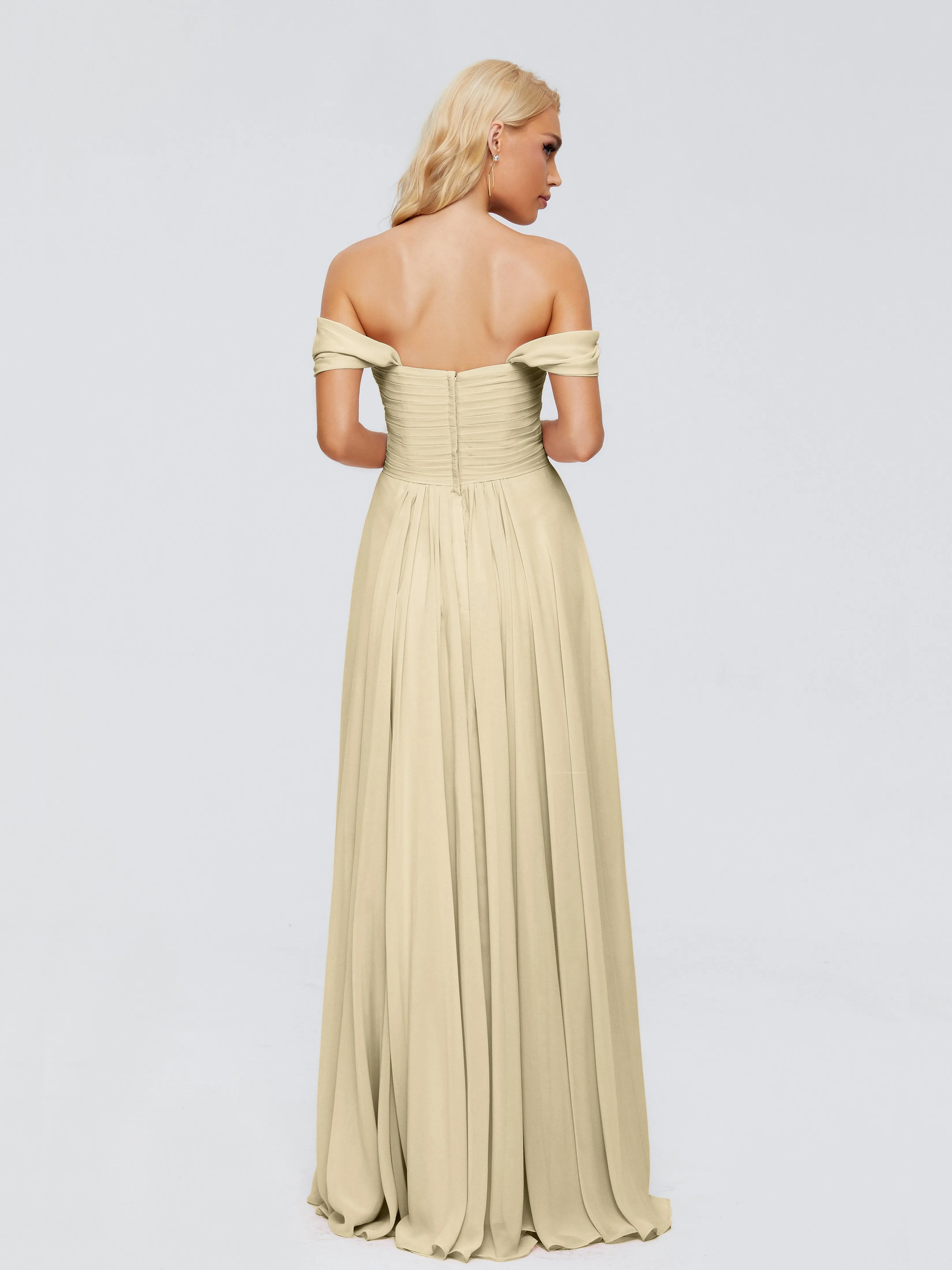 Champagne Bridesmaids Dresses Trinity Gorgeous Off The Shoulder Long Chiffon Bridesmaid Dresses