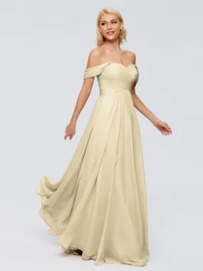 Champagne Bridesmaids Dresses Trinity Gorgeous Off The Shoulder Long Chiffon Bridesmaid Dresses