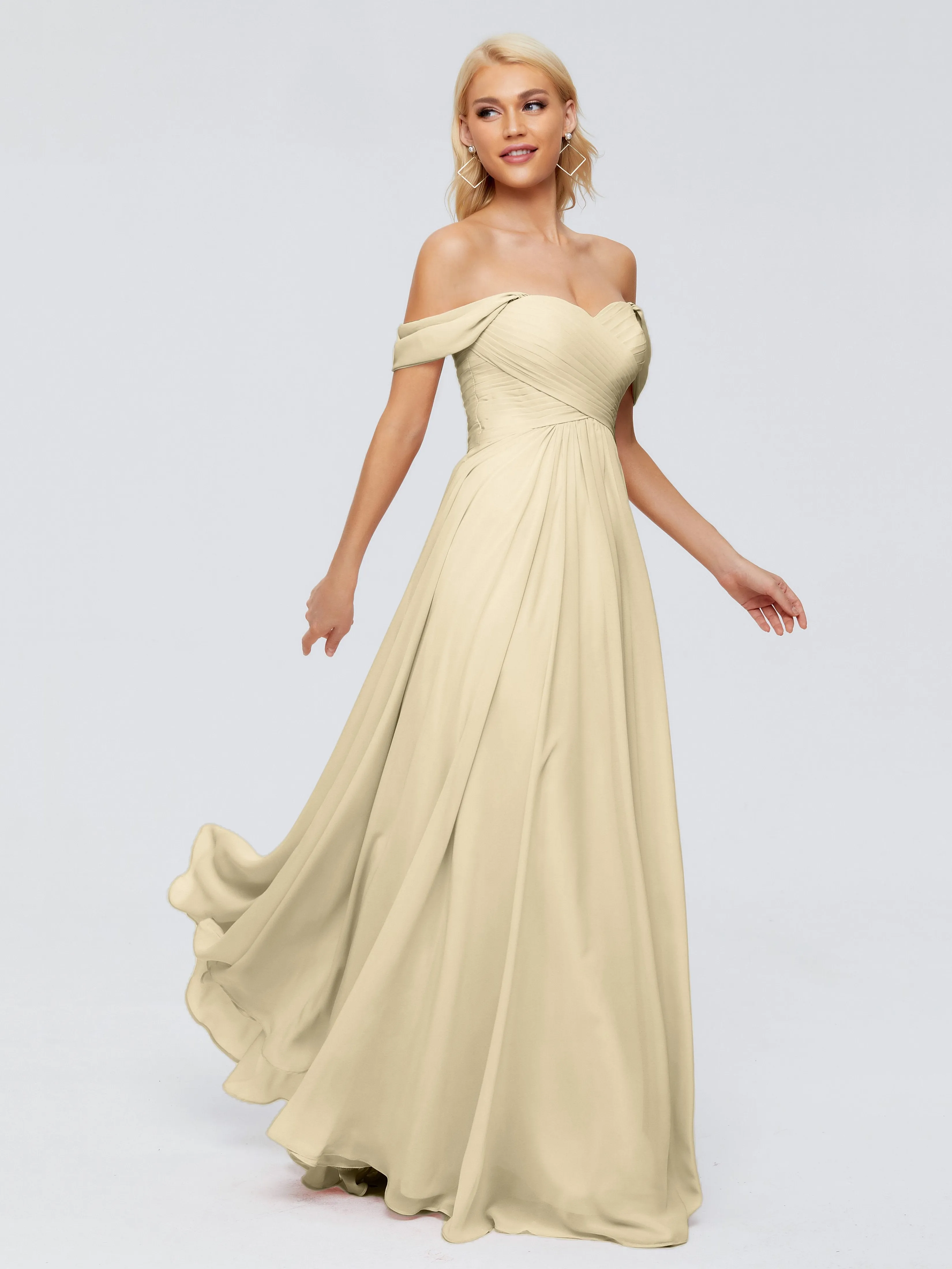 Champagne Bridesmaids Dresses Trinity Gorgeous Off The Shoulder Long Chiffon Bridesmaid Dresses