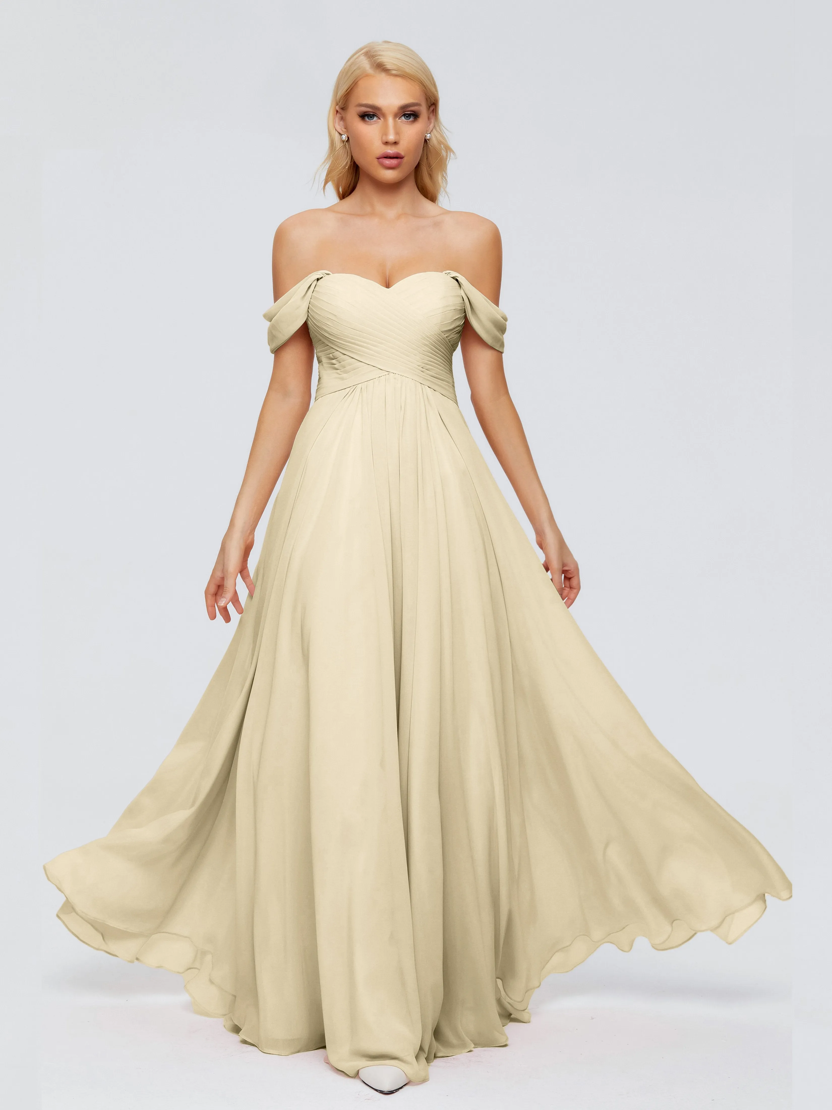 Champagne Bridesmaids Dresses Trinity Gorgeous Off The Shoulder Long Chiffon Bridesmaid Dresses