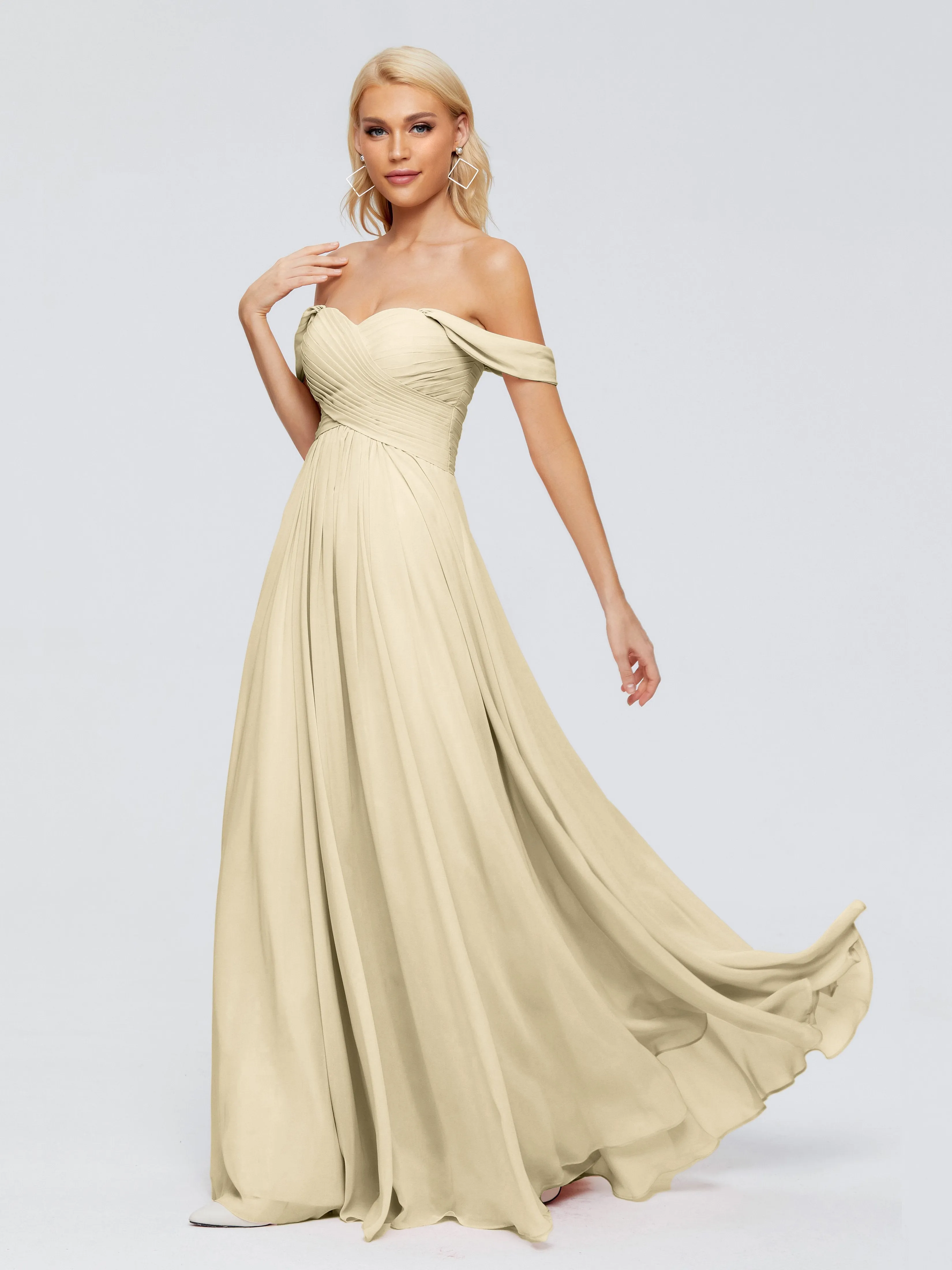 Champagne Bridesmaids Dresses Trinity Gorgeous Off The Shoulder Long Chiffon Bridesmaid Dresses