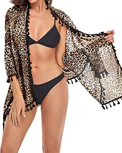 Chiffon Sarong Coverups For Women Bathing Suits Wraps For Women-Leopard