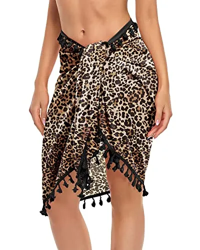 Chiffon Sarong Coverups For Women Bathing Suits Wraps For Women-Leopard