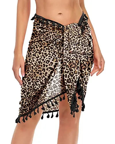 Chiffon Sarong Coverups For Women Bathing Suits Wraps For Women-Leopard