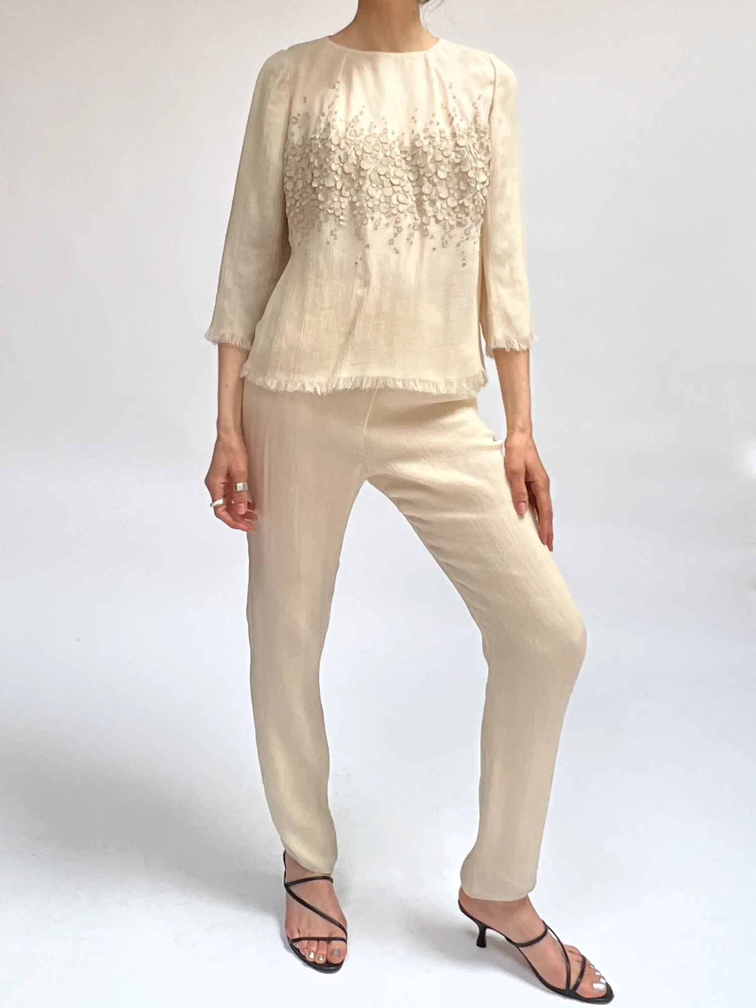 Cream Silk Flowy Pants (S)