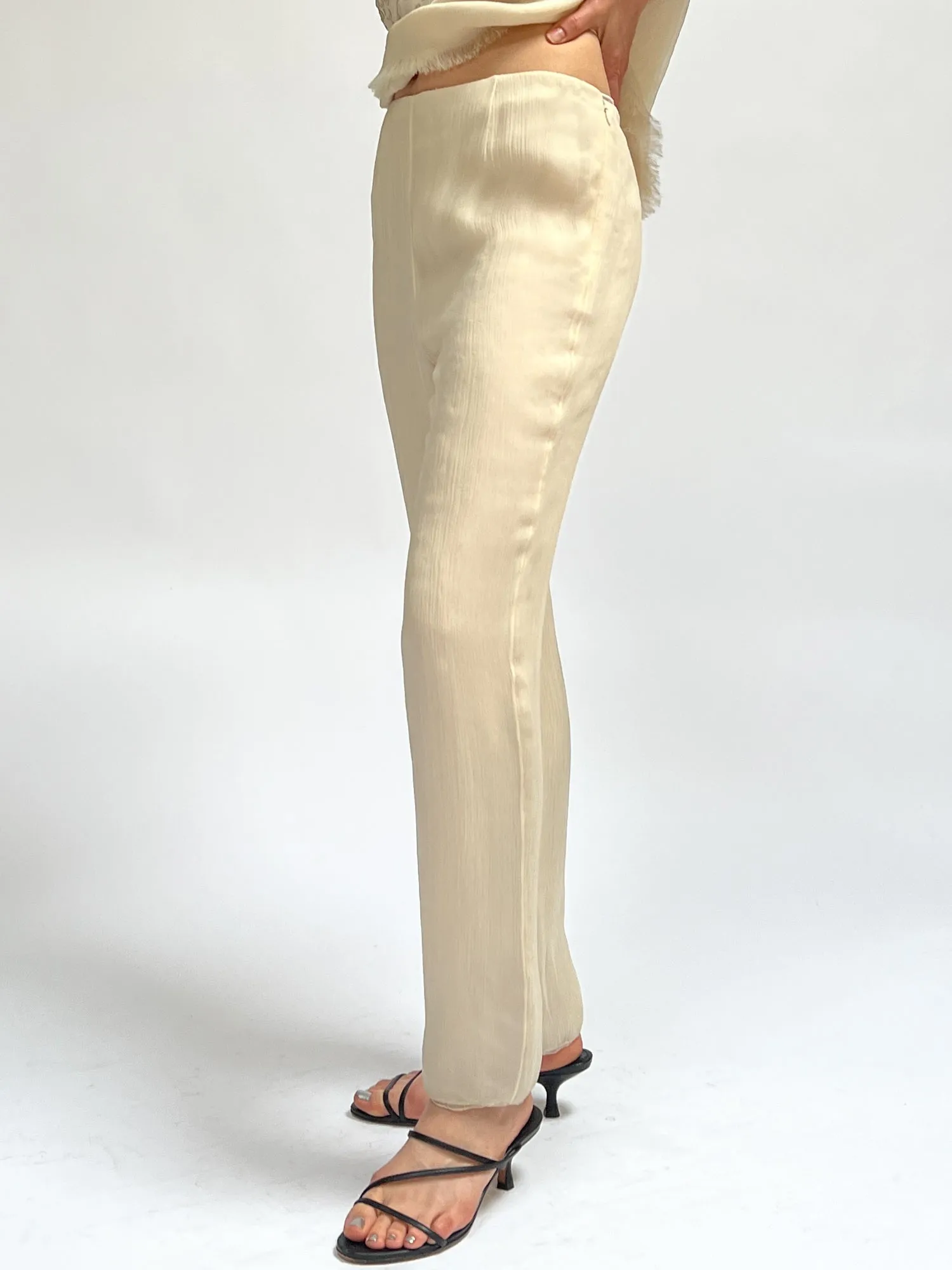 Cream Silk Flowy Pants (S)