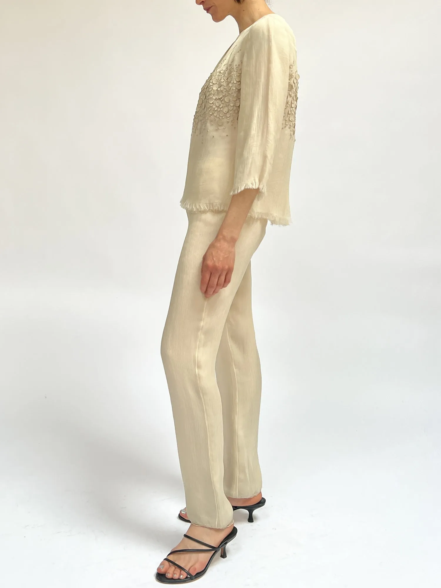 Cream Silk Flowy Pants (S)