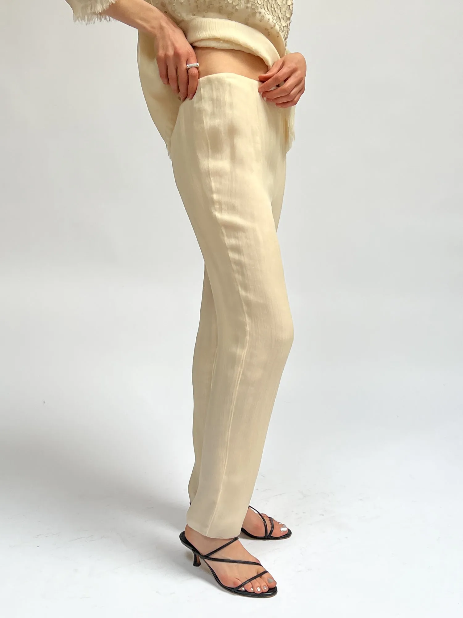 Cream Silk Flowy Pants (S)