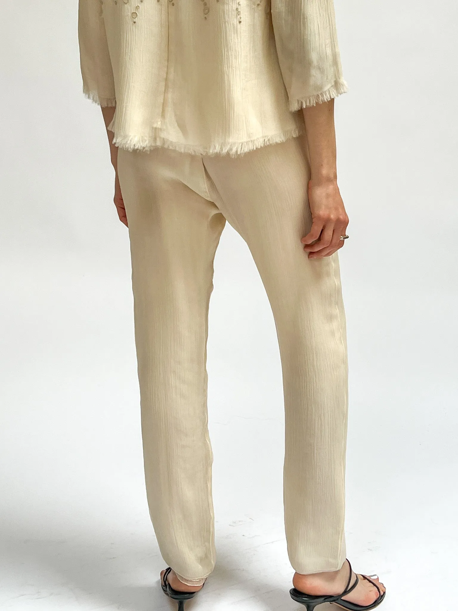 Cream Silk Flowy Pants (S)