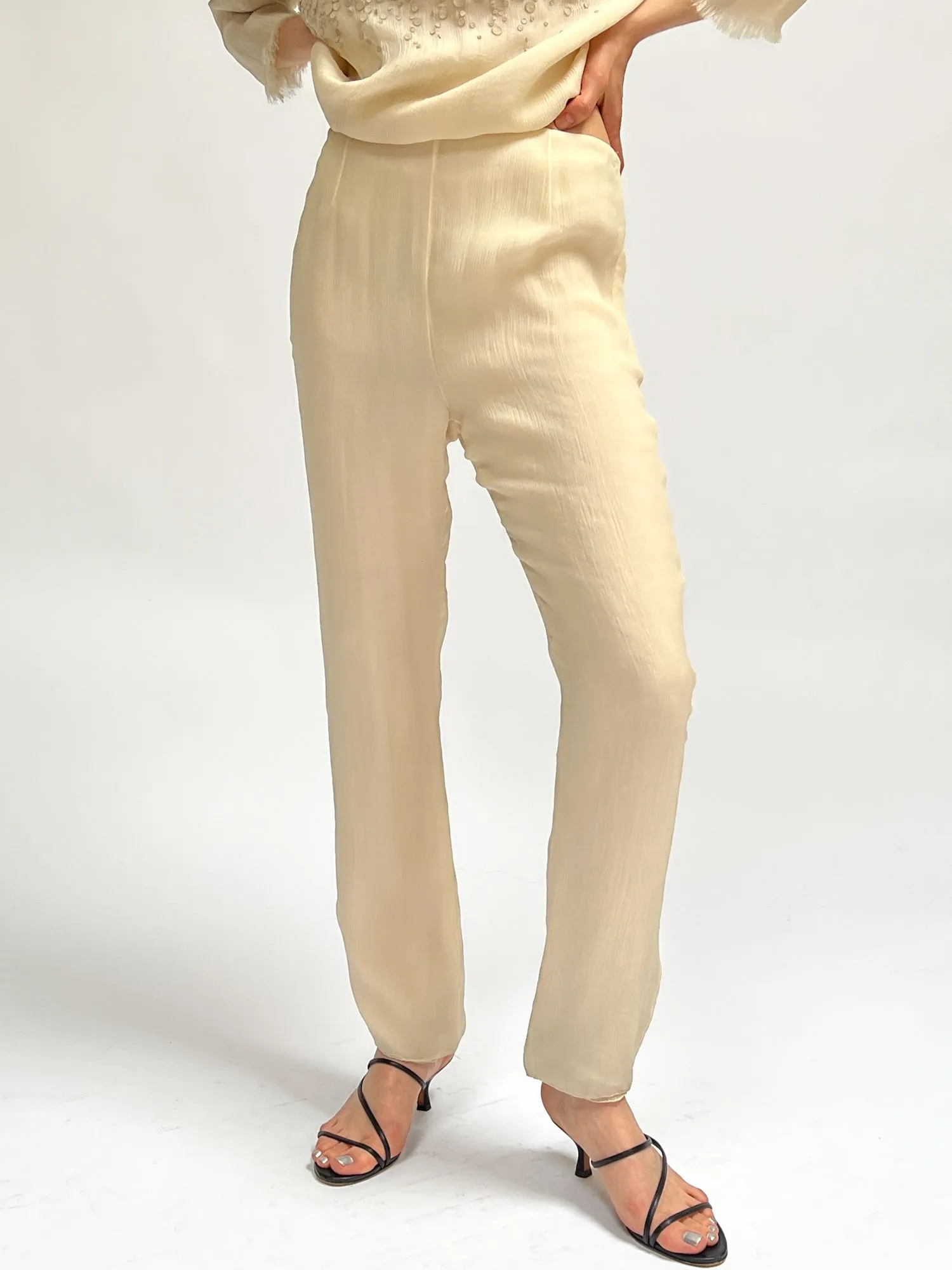 Cream Silk Flowy Pants (S)