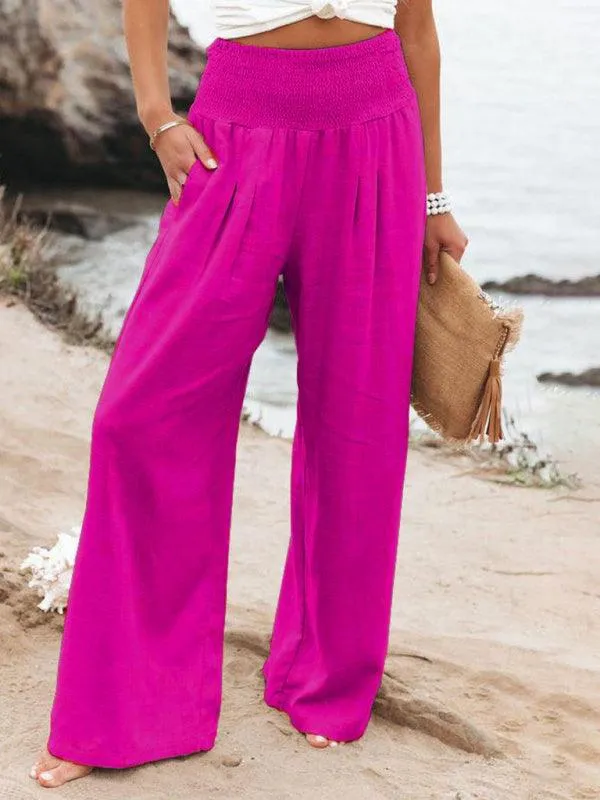 Elegant Ease: Women's Relaxed Wide-Leg Slub Cotton Trousers