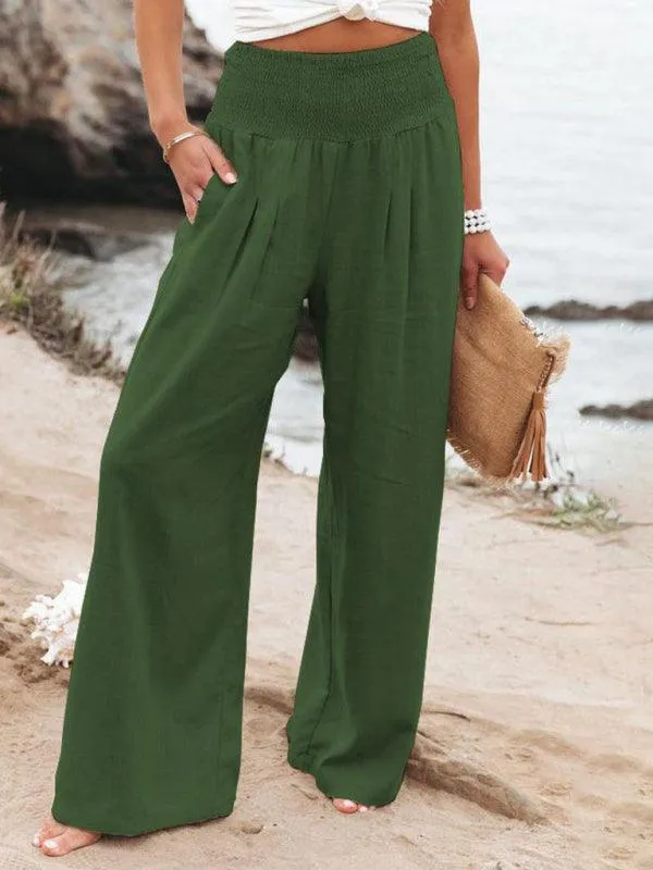 Elegant Ease: Women's Relaxed Wide-Leg Slub Cotton Trousers