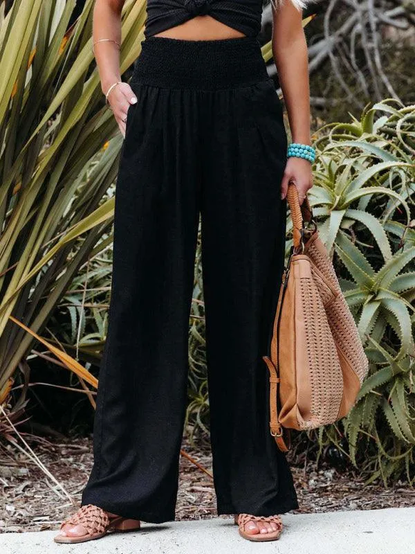 Elegant Ease: Women's Relaxed Wide-Leg Slub Cotton Trousers