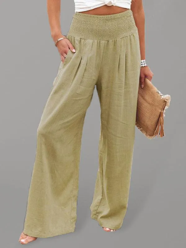 Elegant Ease: Women's Relaxed Wide-Leg Slub Cotton Trousers