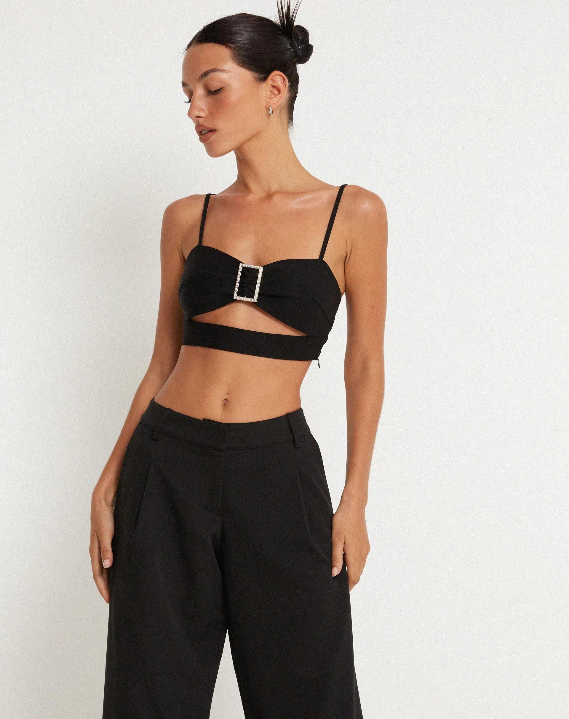 Elenia Buckle Detail Crop Top in Black