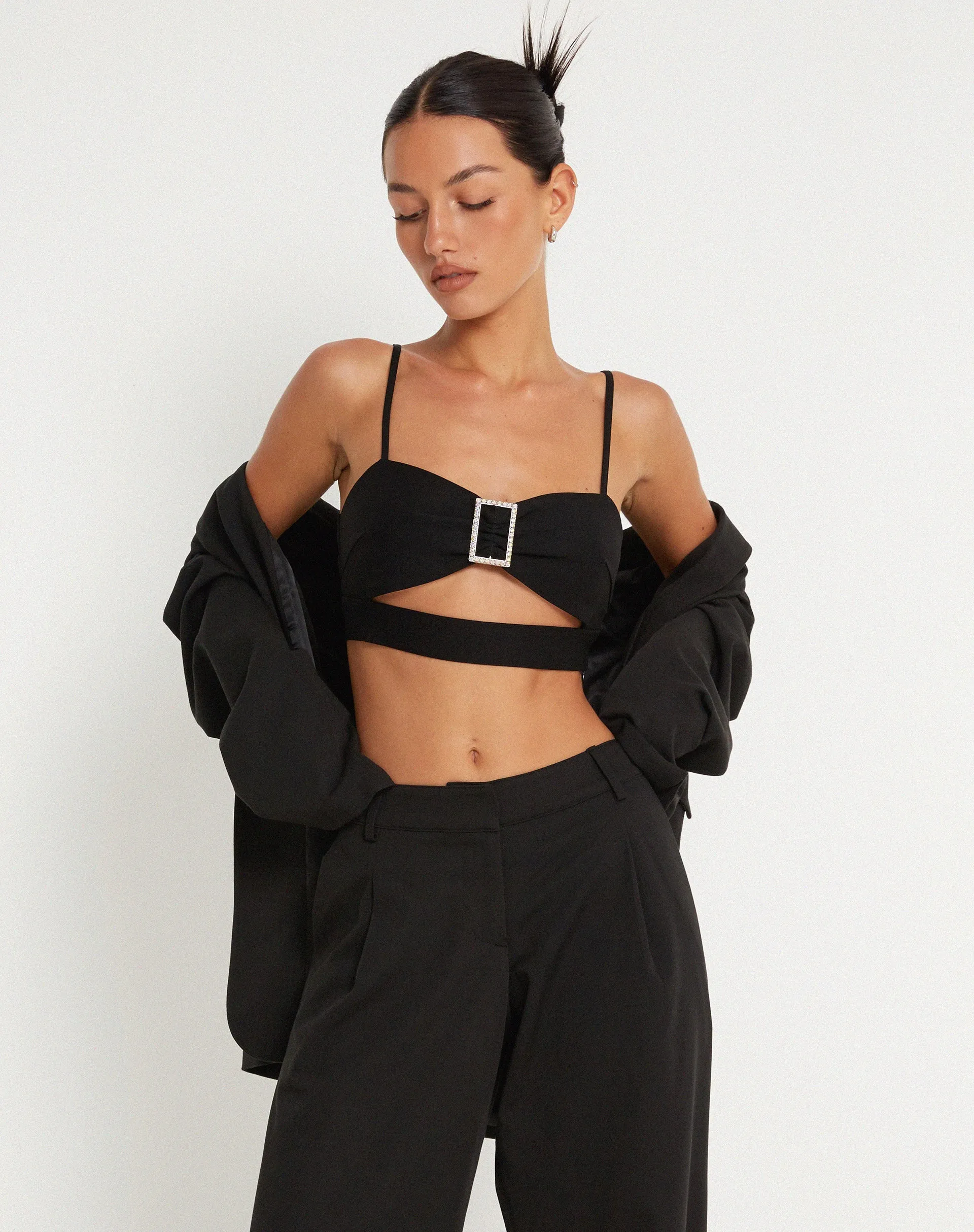 Elenia Buckle Detail Crop Top in Black