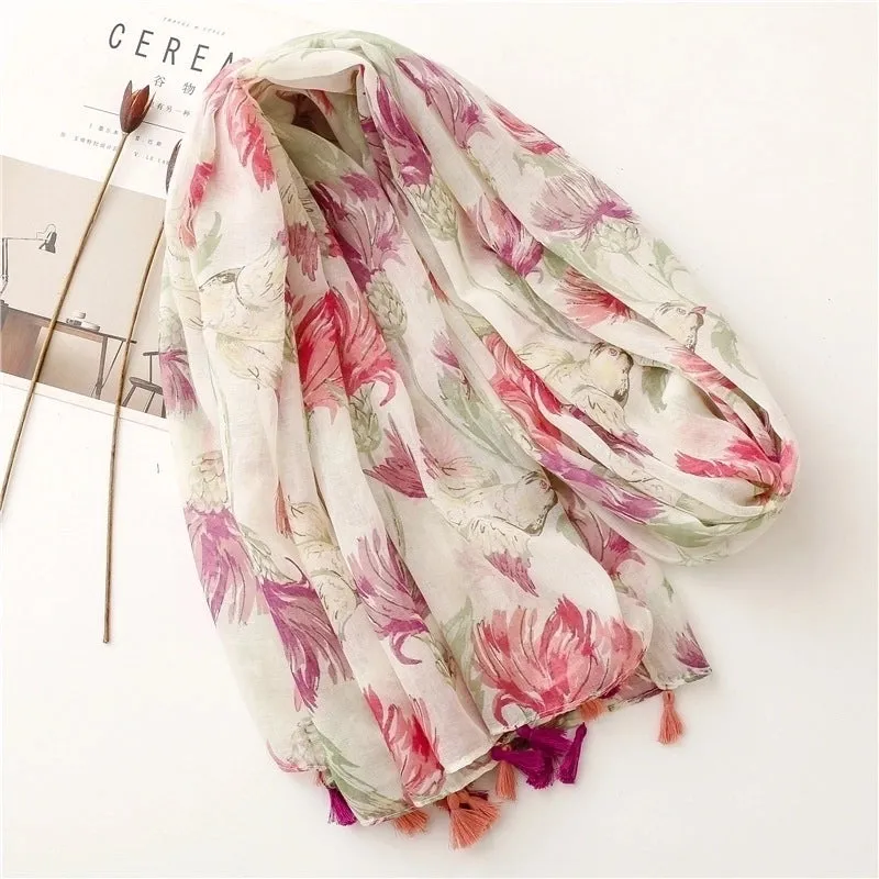 Fashion Scarf Red Flower Tassel Travel Beach Towel Shawl