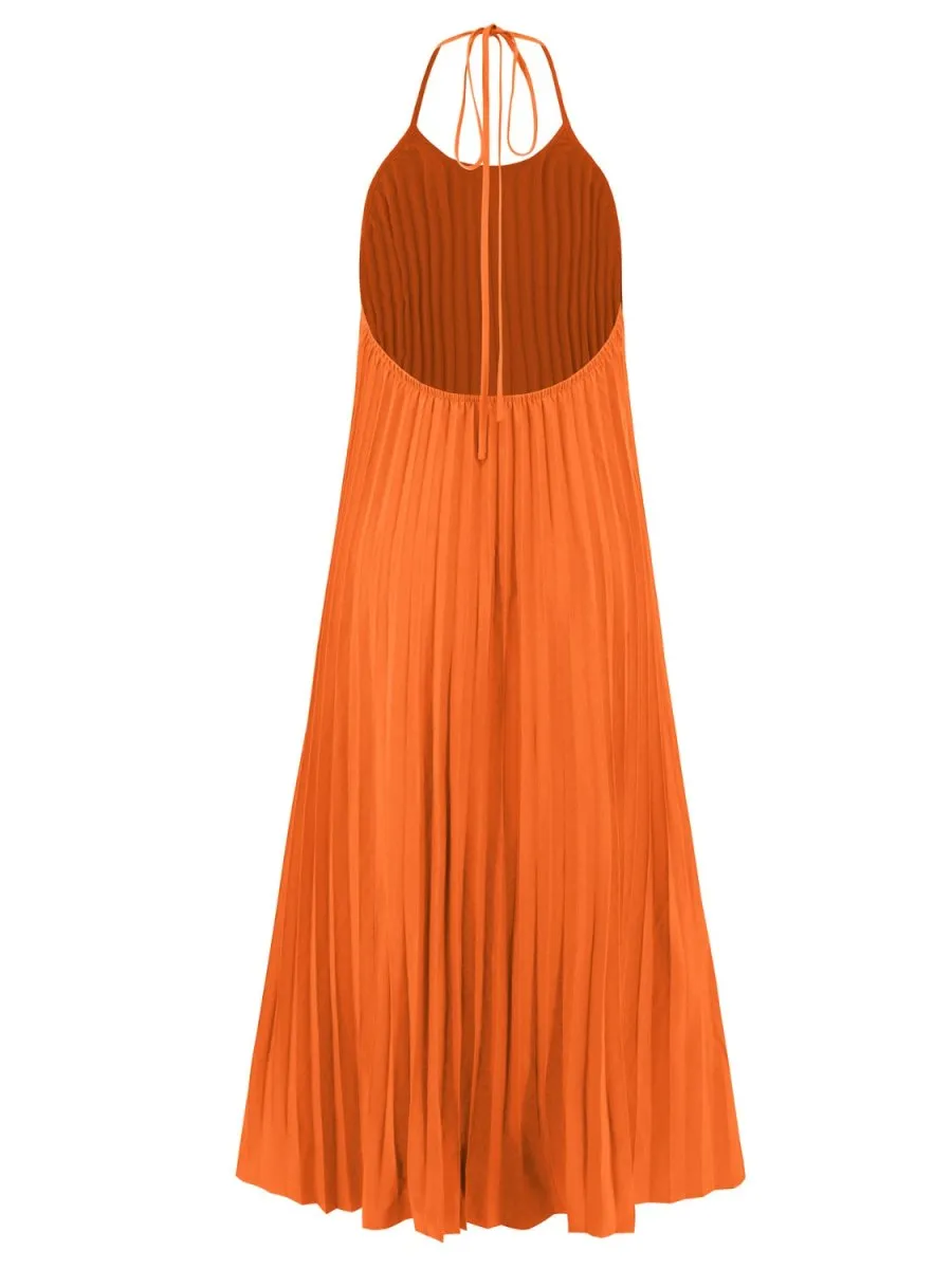 Halter Neck Maxi Dress in a Pleated Style