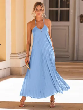 Halter Neck Maxi Dress in a Pleated Style