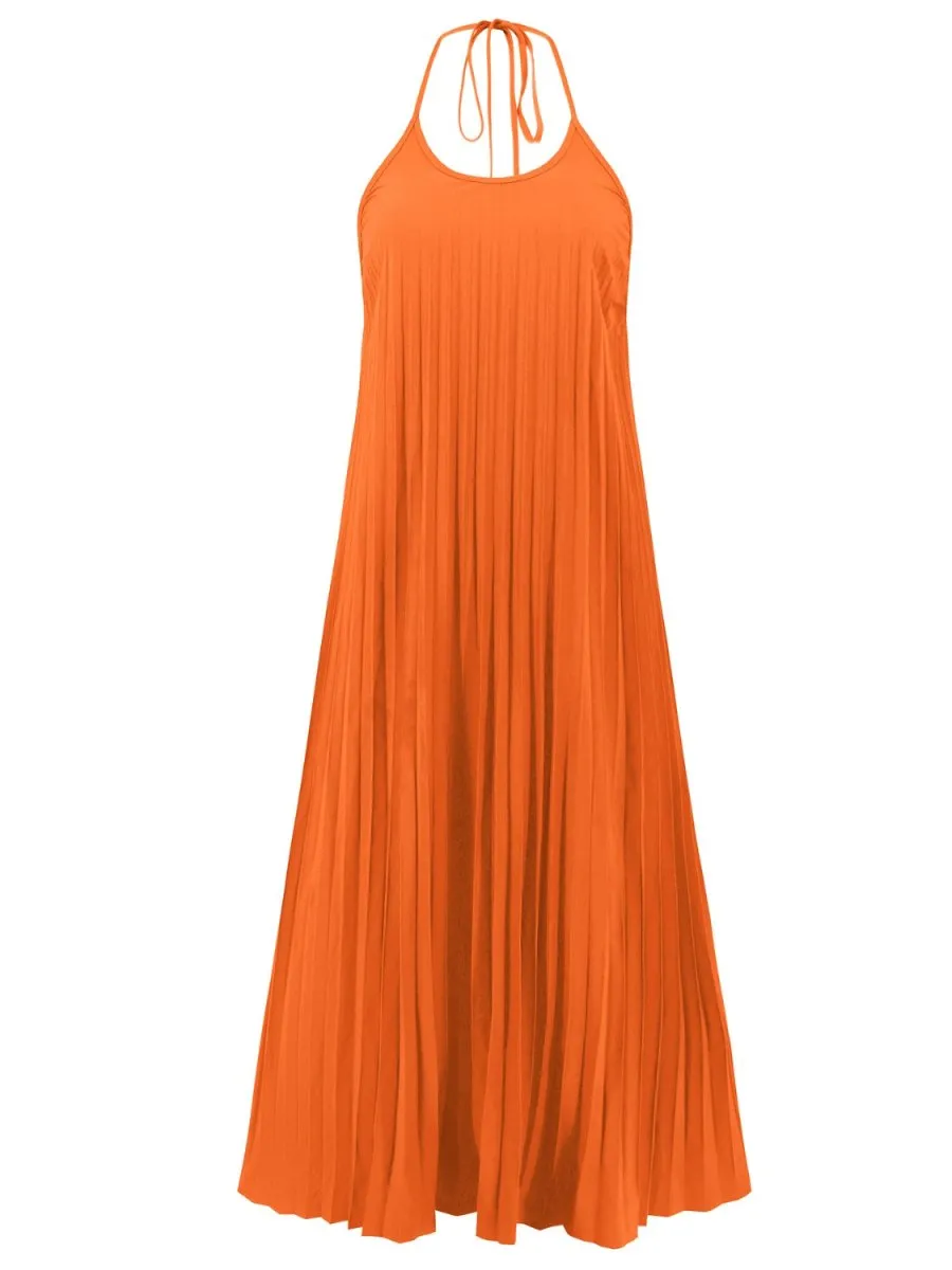 Halter Neck Maxi Dress in a Pleated Style