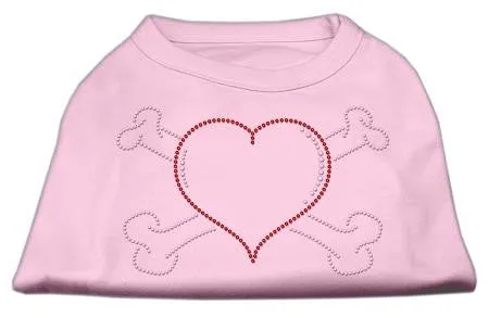 Heart and Crossbones Rhinestone Shirts Light Pink XXXL(20)