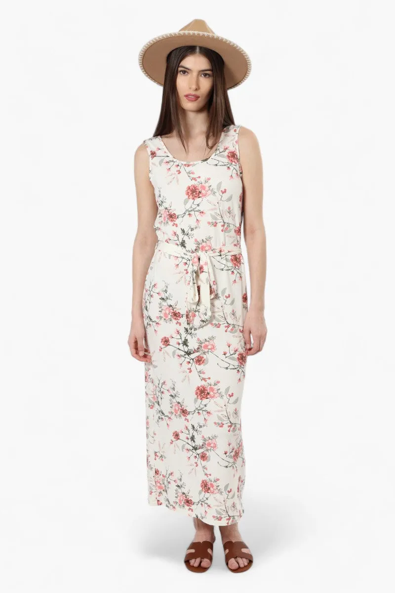 International INC Company Belted Floral Maxi Dress - White