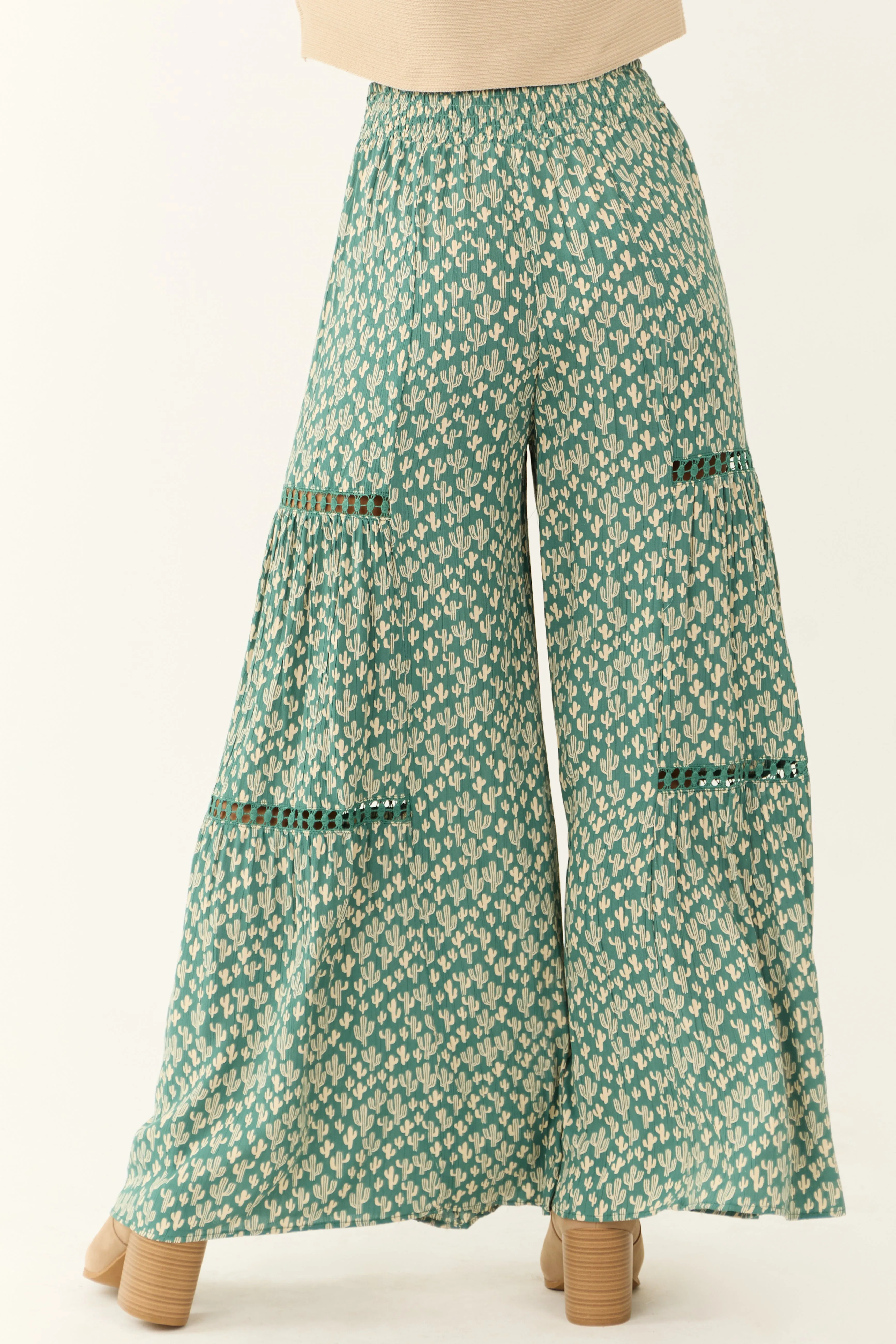 Juniper Cactus Print Smocked Waist Flowy Pants