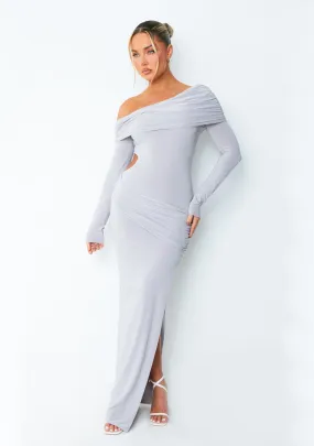 Kate Grey Off The Shoulder Fold Over Cut Out Maxi Dress