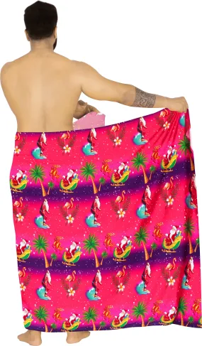 LA LEELA Christmas santa Nightwear Pareo Lungi Boys Wrap 78"X39" Pink_3310