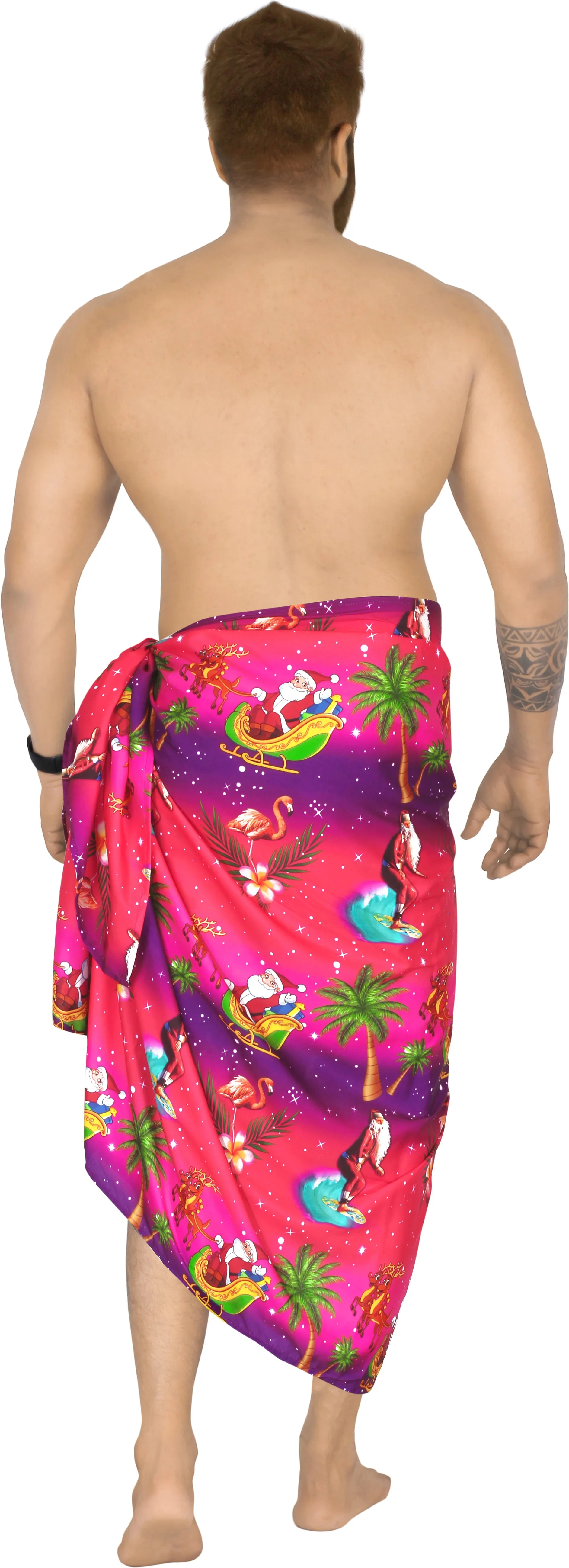 LA LEELA Christmas santa Nightwear Pareo Lungi Boys Wrap 78"X39" Pink_3310