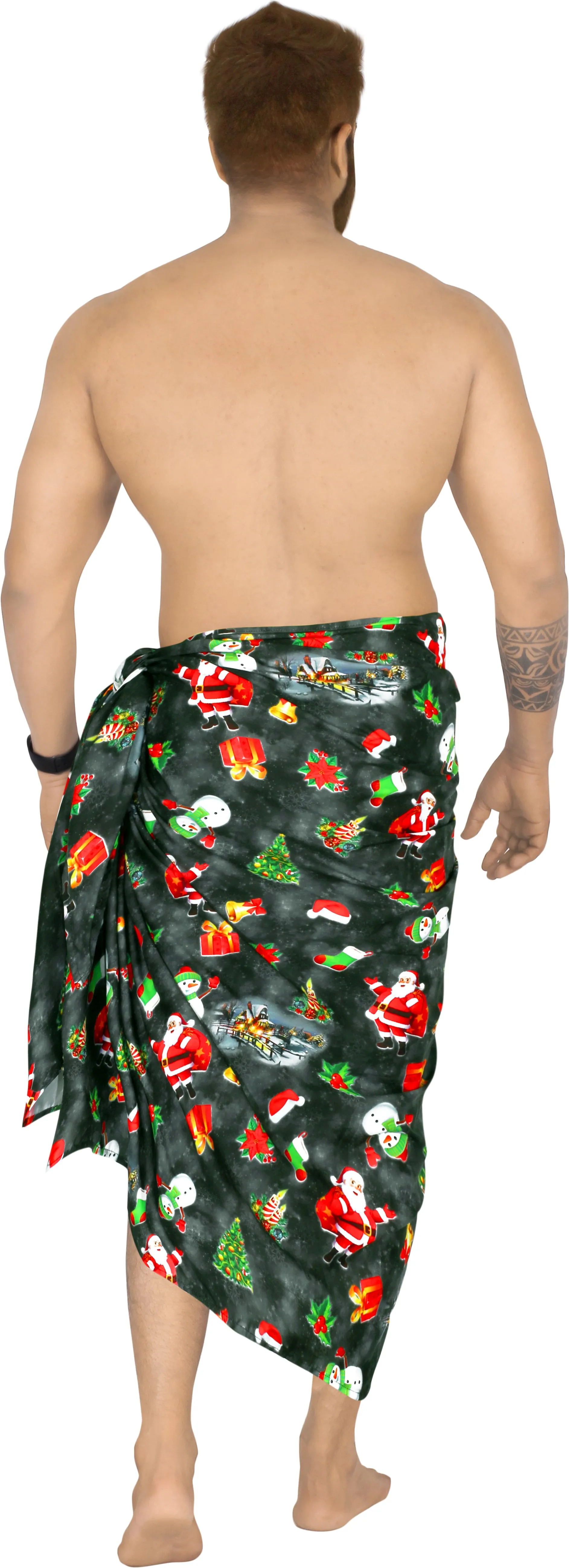 LA LEELA Men Casual Sarong Lava Lava Cover Up Christmas Day 78" X39" Black_AA75