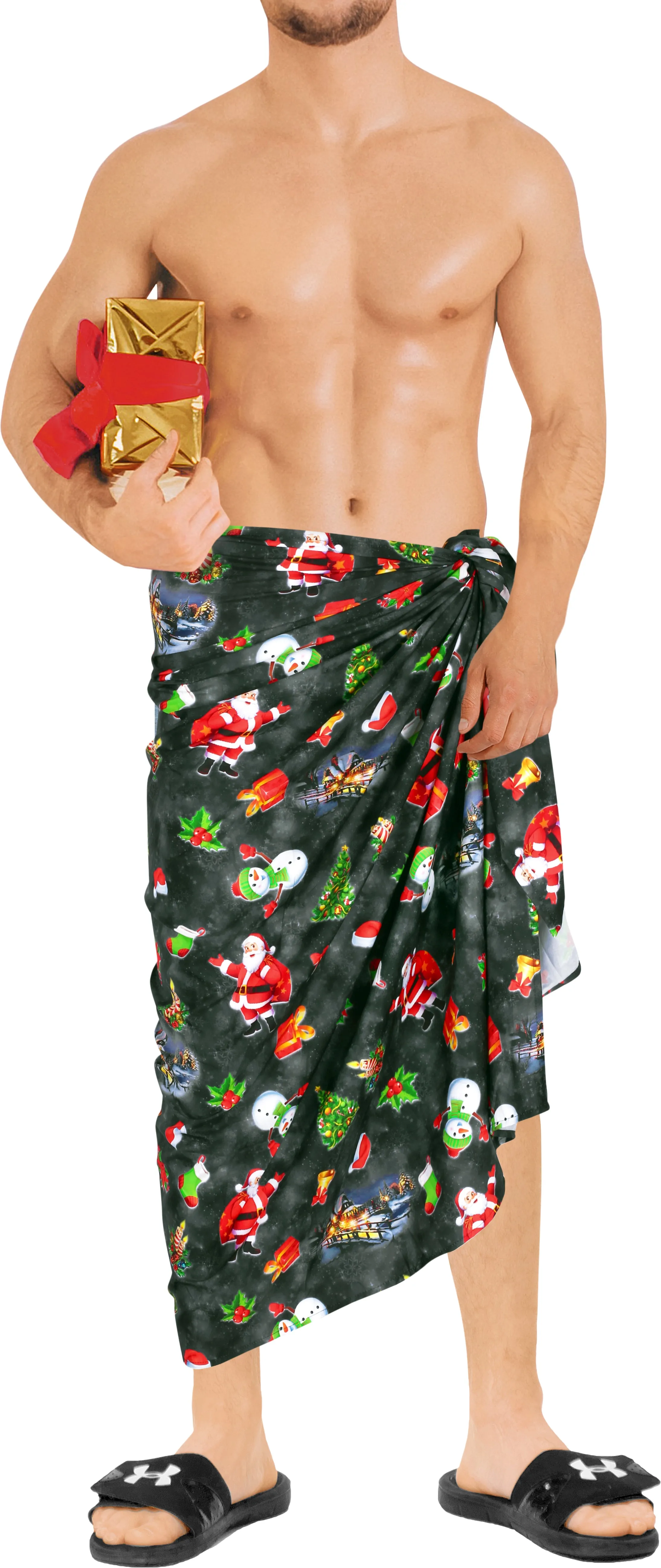 LA LEELA Men Casual Sarong Lava Lava Cover Up Christmas Day 78" X39" Black_AA75