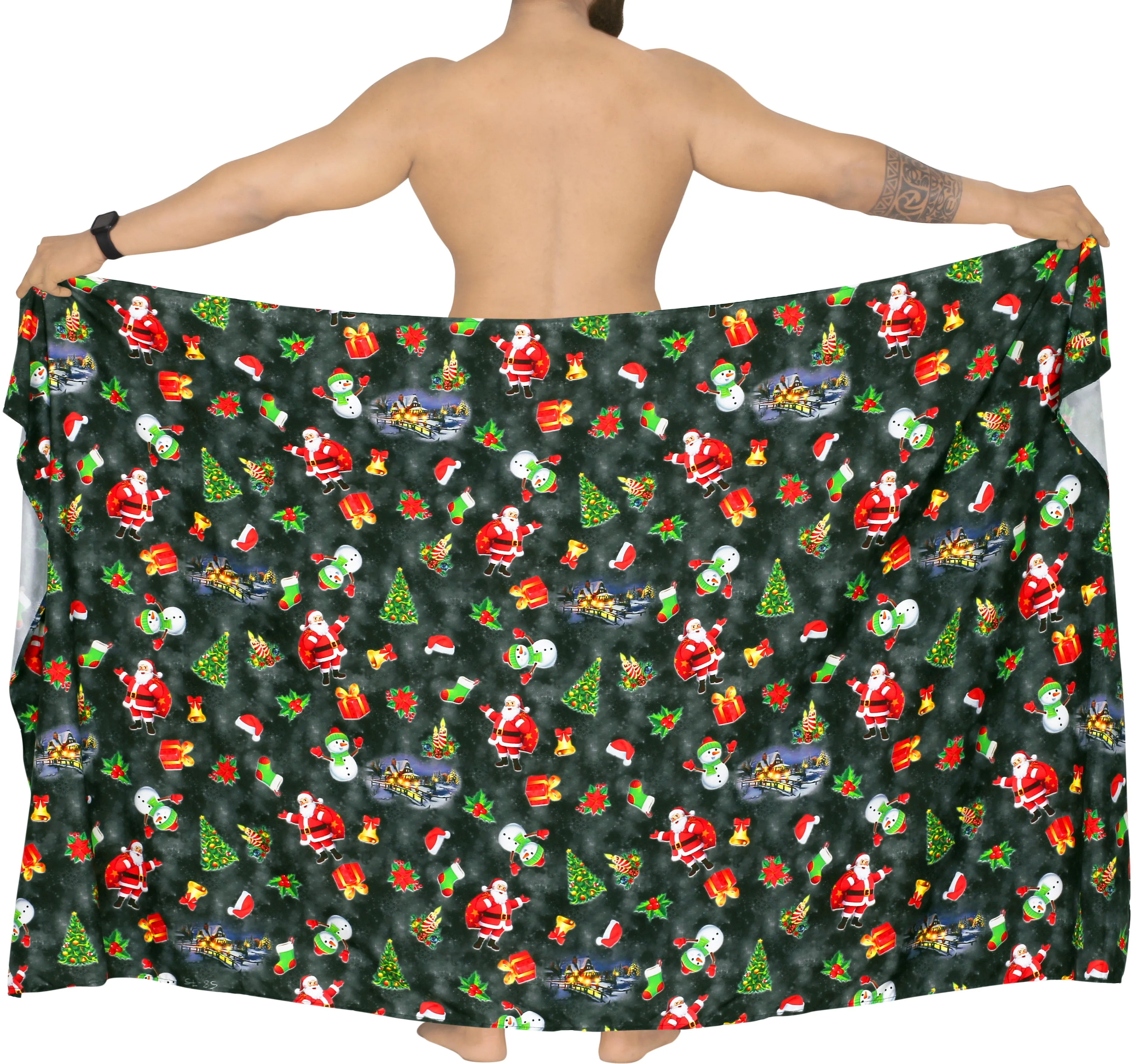 LA LEELA Men Casual Sarong Lava Lava Cover Up Christmas Day 78" X39" Black_AA75